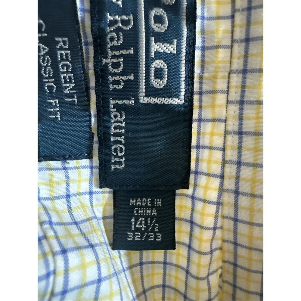 Polo byRalph Lauren Dress Shirt Mens size  14,5  32/33Yellow‎ Blue Classic Fit